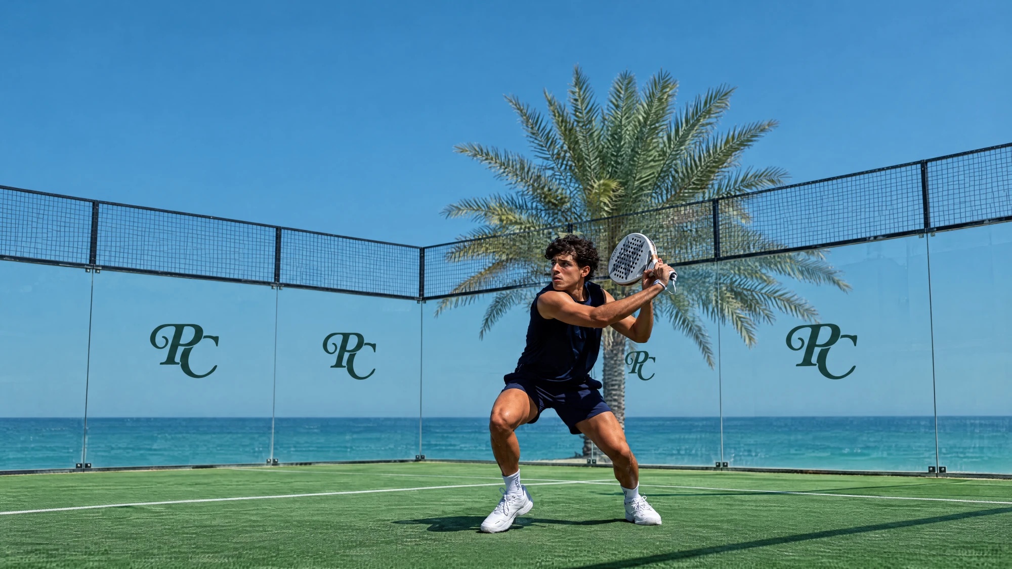 Giocatore di padel pronto a colpire la pallina